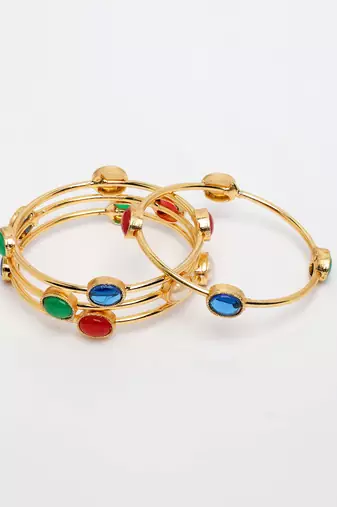  women's set of 4 gold-plated artificial stone studded bangles
