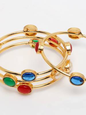  women's set of 4 gold-plated artificial stone studded bangles 4