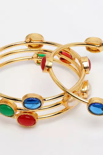  women's set of 4 gold-plated artificial stone studded bangles