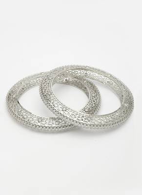  women's set of 2 silver-plated american diamond studded bangles 4