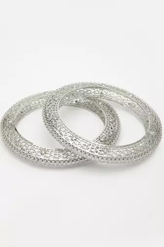  women's set of 2 silver-plated american diamond studded bangles