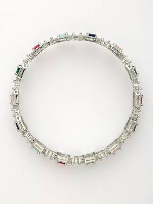 women's set of 2 multicolor silver-plated american diamond studded bangles 4