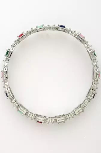women's set of 2 multicolor silver-plated american diamond studded bangles