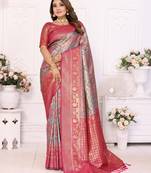 Teal Faux Banarasi Saree With Jari Weaving Border And Weaving Rich Pallu With Contrast  Blouse