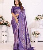 Purple Faux Banarasi Saree With Jari Weaving Border And Weaving Rich Pallu With Contrast  Blouse