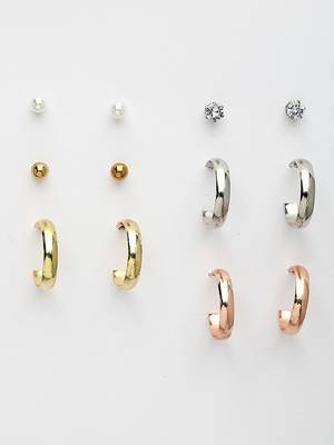  women's set of 6 rhodium-plated contemporary half hoop earrings 4