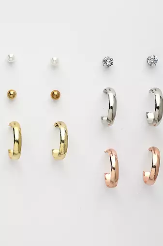  women's set of 6 rhodium-plated contemporary half hoop earrings