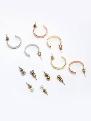  women's set of 6 rhodium-plated contemporary half hoop earrings 5