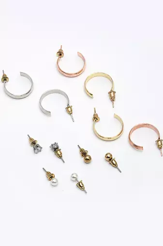  women's set of 6 rhodium-plated contemporary half hoop earrings