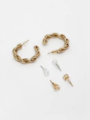  women's set of 3 gold-plated artificial stones half hoop earrings 2