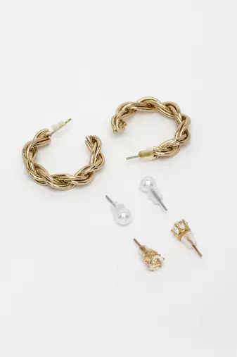  women's set of 3 gold-plated artificial stones half hoop earrings