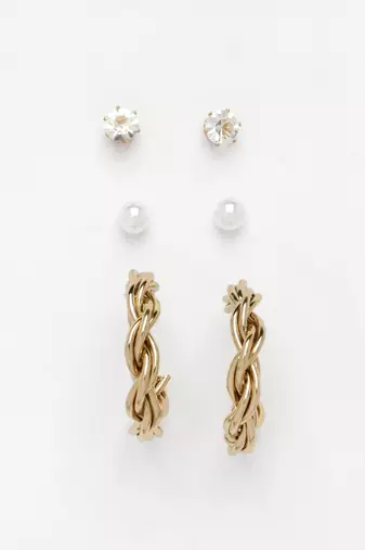  women's set of 3 gold-plated artificial stones half hoop earrings