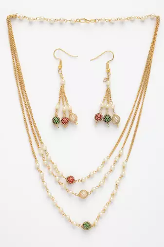  women's multi color gold-plated artificial beads jewellery set