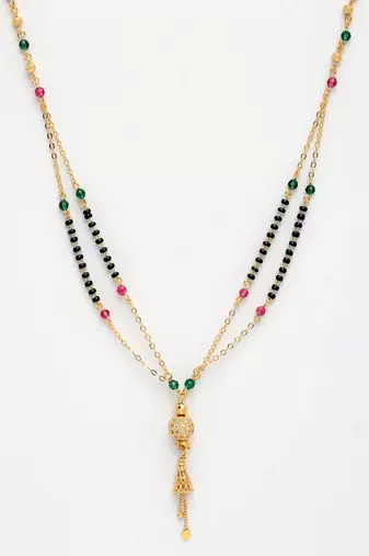  women's gold-plated artificial stones studded & beaded mangalsutra