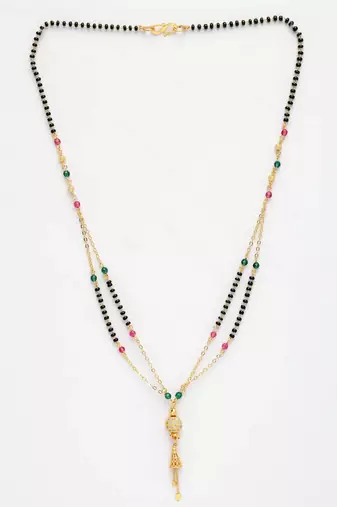  women's gold-plated artificial stones studded & beaded mangalsutra