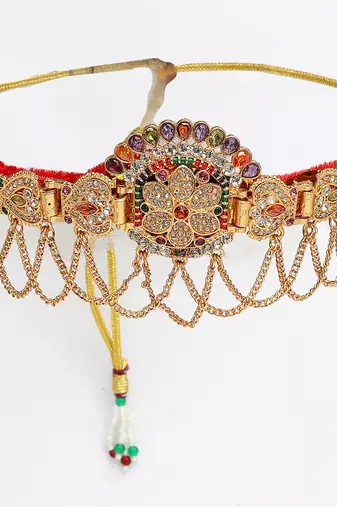  women's gold-plated cubic zirconia stone studded rajputi choker necklace