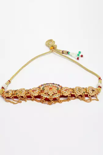  women's gold-plated cubic zirconia stone studded rajputi choker necklace