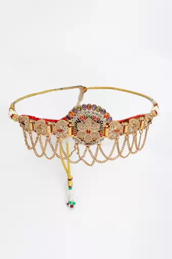  women's gold-plated cubic zirconia stone studded rajputi choker necklace