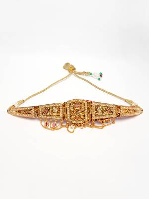 Nvr women's gold-plated cubic zirconia stone studded rajputi choker necklace 2