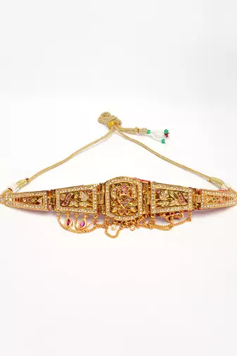 Nvr women's gold-plated cubic zirconia stone studded rajputi choker necklace