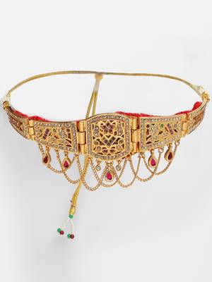 Nvr women's gold-plated cubic zirconia stone studded rajputi choker necklace 3