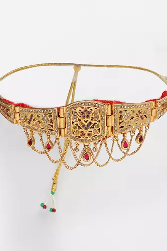 Nvr women's gold-plated cubic zirconia stone studded rajputi choker necklace