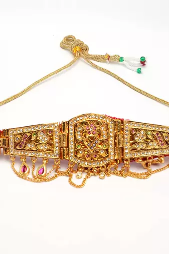 Nvr women's gold-plated cubic zirconia stone studded rajputi choker necklace