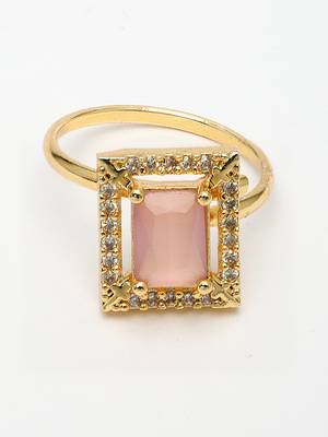 women gold-plated pink american diamond-studded pendant set with ring 3
