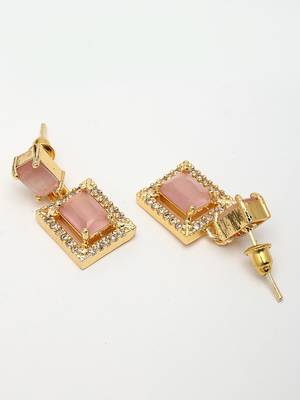  women gold-plated pink american diamond-studded pendant set with ring 5