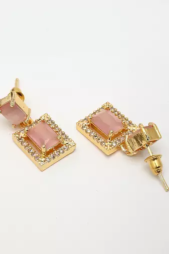  women gold-plated pink american diamond-studded pendant set with ring