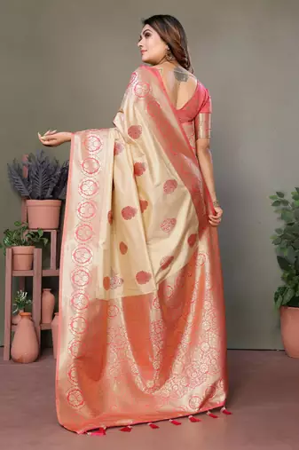 Red Viscose Silk Saree Contrast Border And Woven Rich Pallu With Blouse