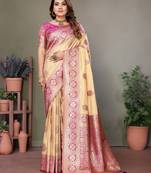 Pink Viscose Silk Saree Contrast Border And Woven Rich Pallu With Blouse