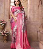 Violet Faux Banarasi Saree With Jari Weaving Border And Weaving Rich Pallu With Contrast  Blouse