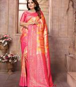 Yellow Faux Banarasi Saree With Jari Weaving Border And Weaving Rich Pallu With Contrast  Blouse