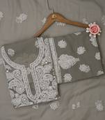 hand embroidered grey georgette lucknowi chikankari unstitched suit piece 
