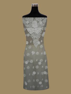 hand embroidered grey georgette lucknowi chikankari unstitched suit piece  3