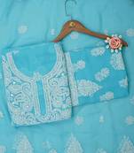 hand embroidered blue georgette lucknowi chikankari unstitched suit piece 