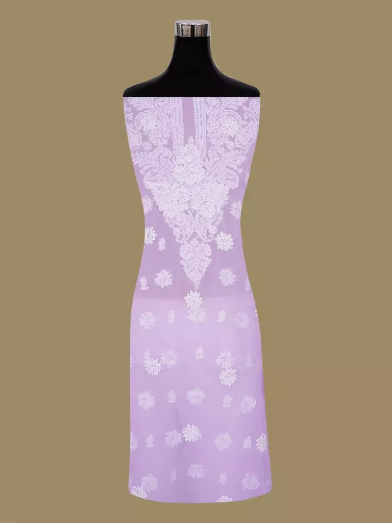 hand embroidered lavender georgette lucknowi chikankari unstitched suit piece 