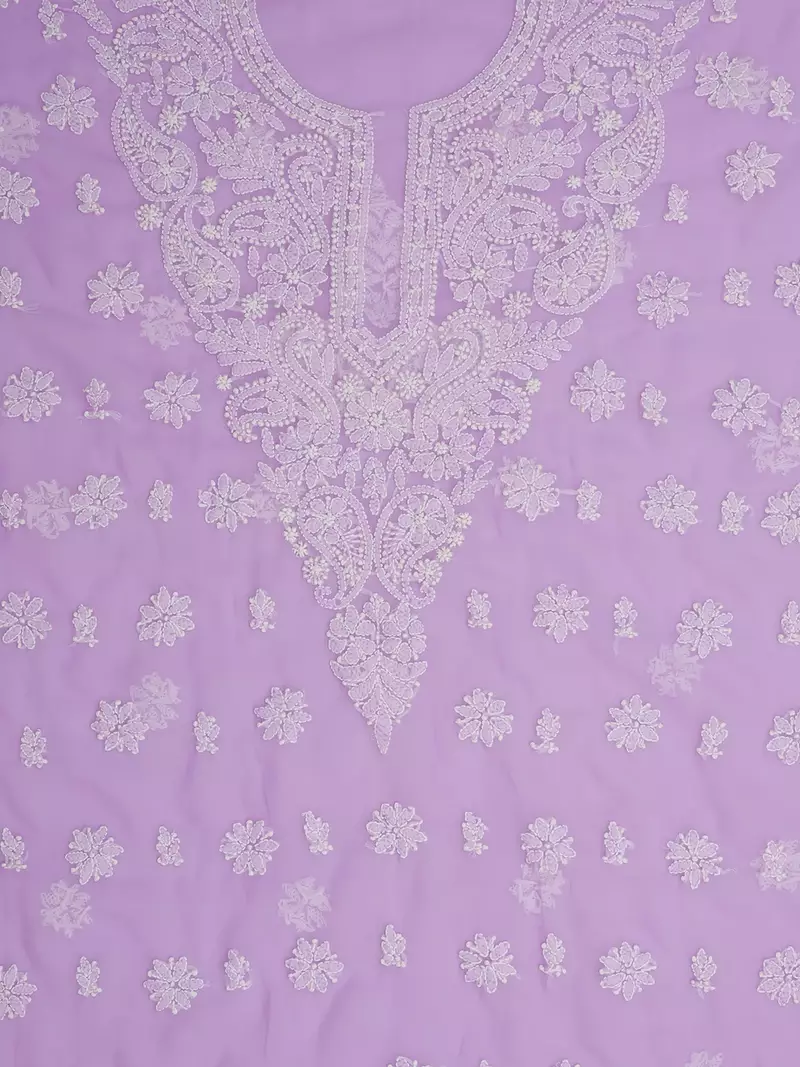 hand embroidered lavender georgette lucknowi chikankari unstitched suit piece 