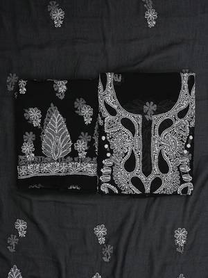 hand embroidered black georgette lucknowi chikankari unstitched suit piece  1