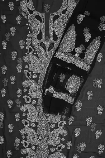 hand embroidered black georgette lucknowi chikankari unstitched suit piece 
