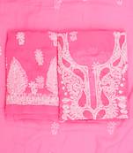  hand embroidered pink georgette lucknowi chikankari unstitched suit piece 