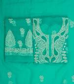 hand embroidered rama green georgette lucknowi chikankari unstitched suit piece