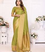 Mehendi Soft Silk Saree With Jari Weaving Border And Weaving Rich Pallu With Contrast  Blouse