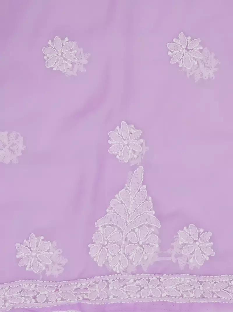 hand embroidered lavender georgette lucknowi chikankari unstitched suit piece 