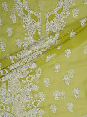 hand embroidered mehandi green georgette lucknowi chikankari unstitched suit piece  5