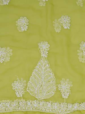 hand embroidered mehandi green georgette lucknowi chikankari unstitched suit piece  6