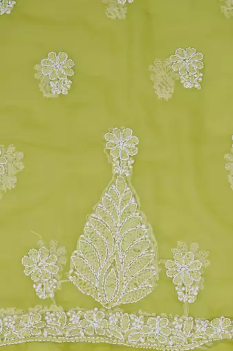 hand embroidered mehandi green georgette lucknowi chikankari unstitched suit piece 
