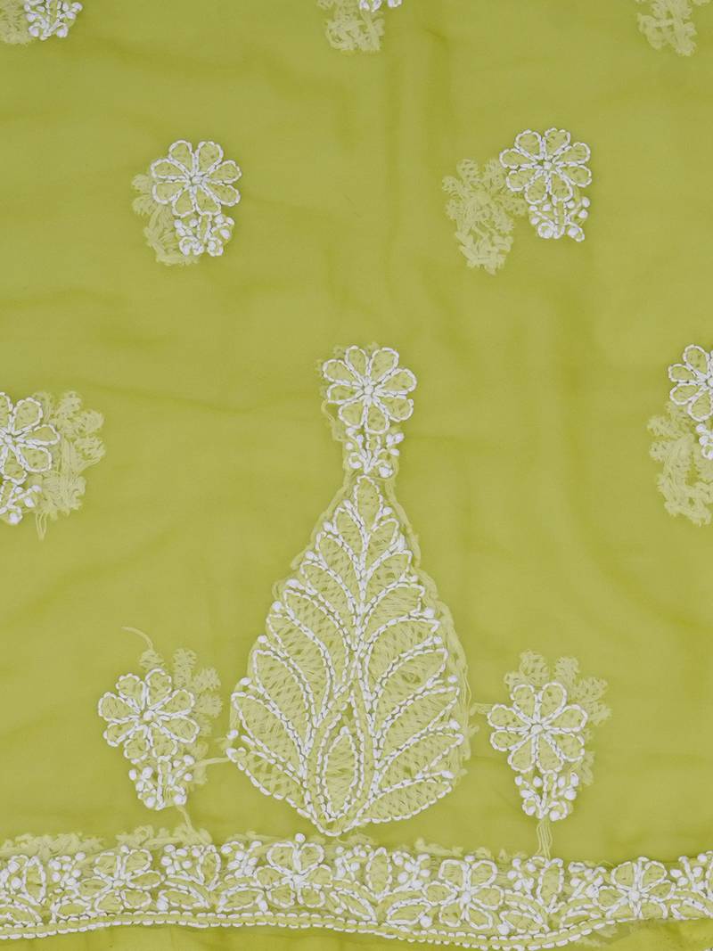hand embroidered mehandi green georgette lucknowi chikankari unstitched suit piece 