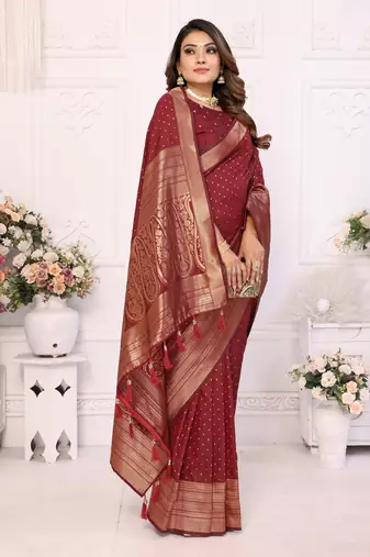 Red Soft Silk Saree With Jari Weaving Border And Weaving Rich Pallu With Contrast  Blouse
